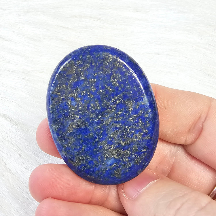 Lapis Lazuli Worry Stone Pyrite Handcrafted Thumb Pocket Stone Anxiety Relief Comfort Gifts BONUS Info Card