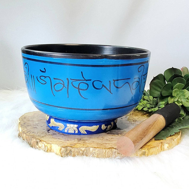 Chakra Tibetan Song Bowl Blue with Pillow & Striker Meditiation Music Yoga Reiki Cleansing Natural Healing Gifts Metaphysical Spiritual