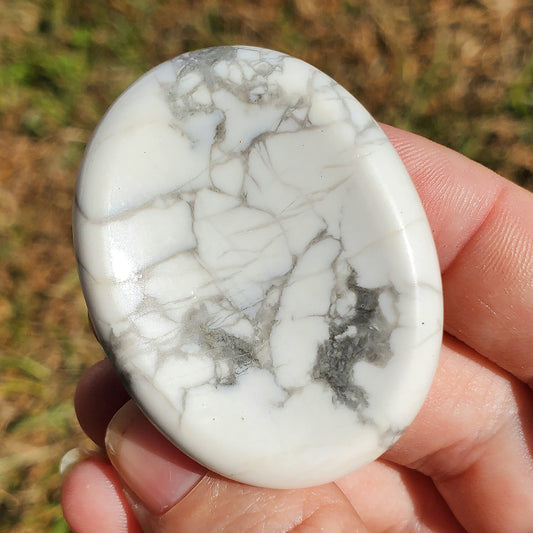 Howlite Worry Stone Pocket Crystals Mineral Natural BONUS Info Card Gifts
