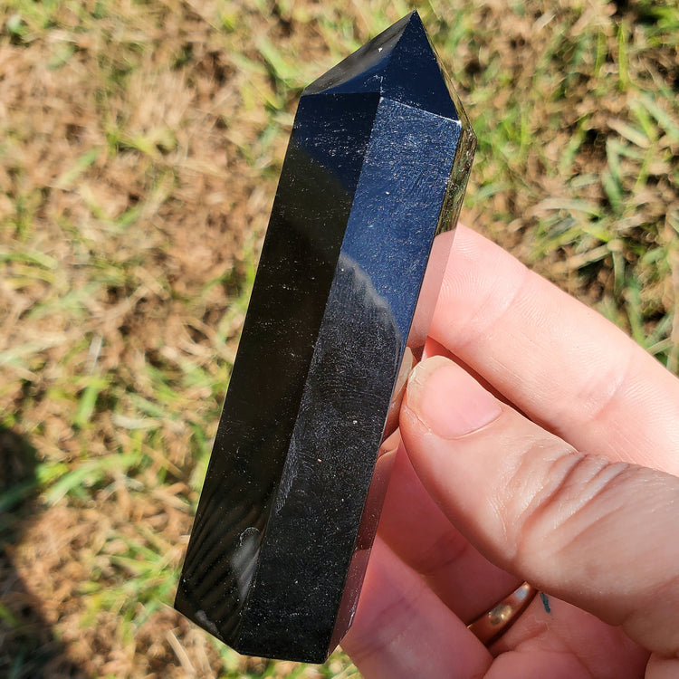 Black Obsidian Tower Point BONUS INFO CARD Crystals Minerals Stones