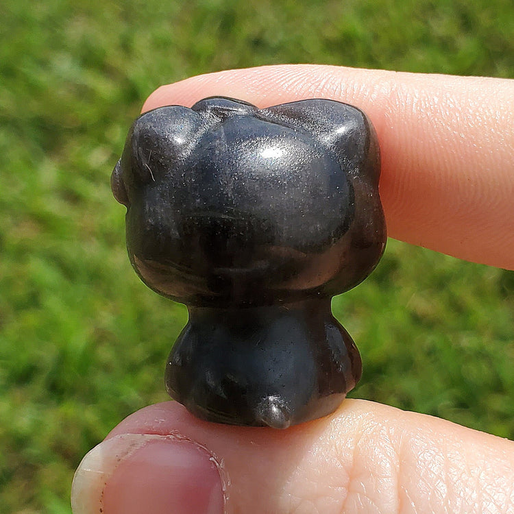 Silver Sheen Obsidian Kawaii Kitty Carving BONUS Info Card Crystals Collectible Figures