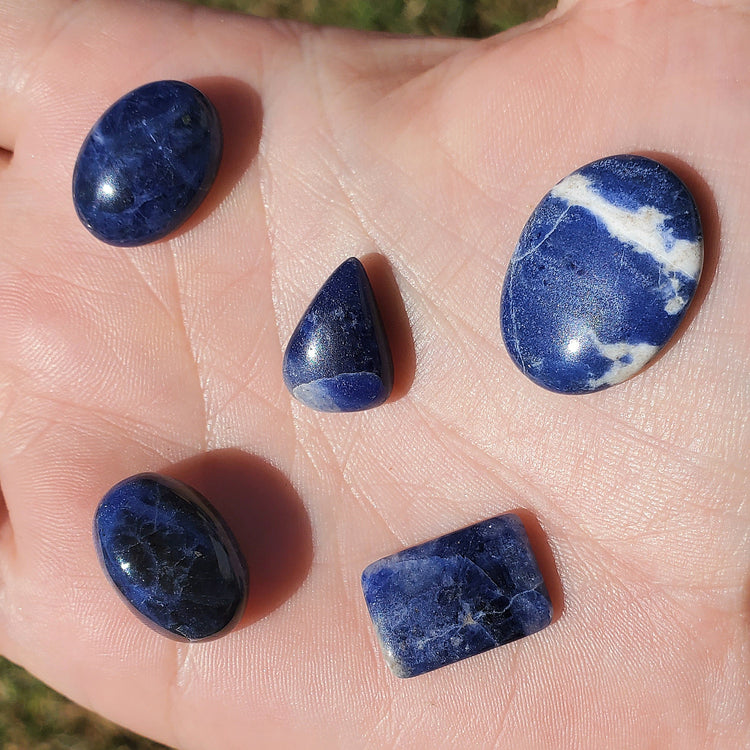 Sodalite Cabochons Bundle (5) Tear Drop Crystals Wire Wrapping BONUS INFO CARD