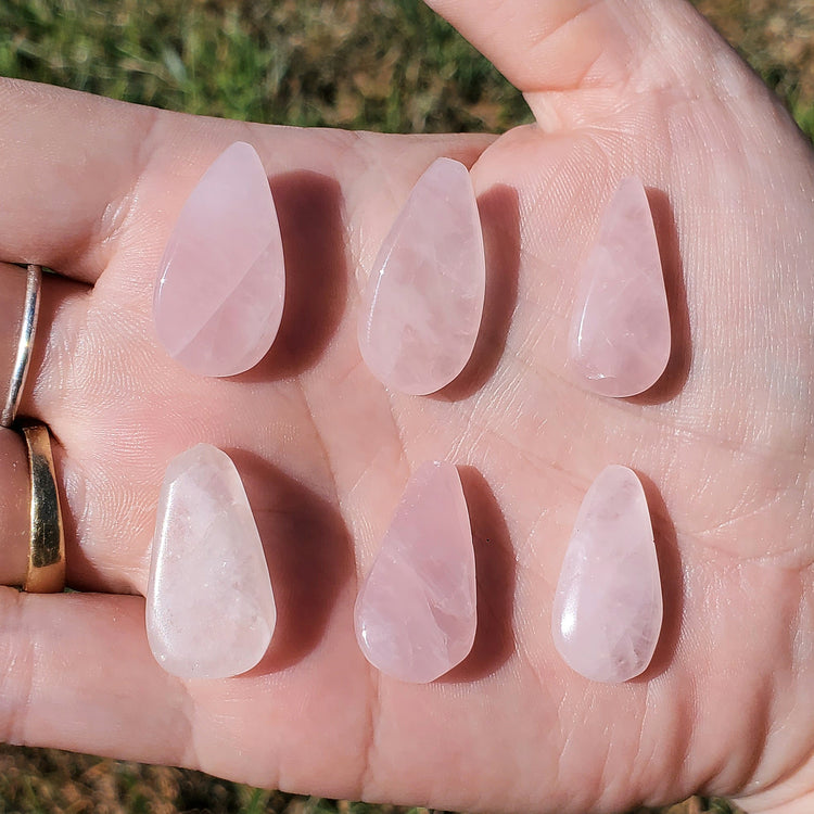 Rose Quartz Cabochons Bundle (5) Tear Drop Crystals Wire Wrapping BONUS INFO CARD