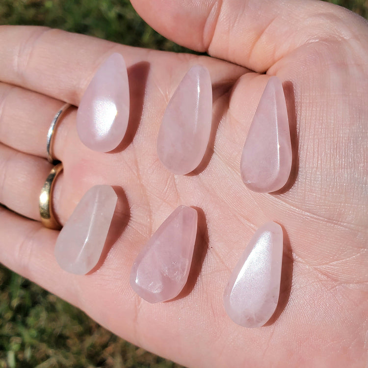 Rose Quartz Cabochons Bundle (5) Tear Drop Crystals Wire Wrapping BONUS INFO CARD