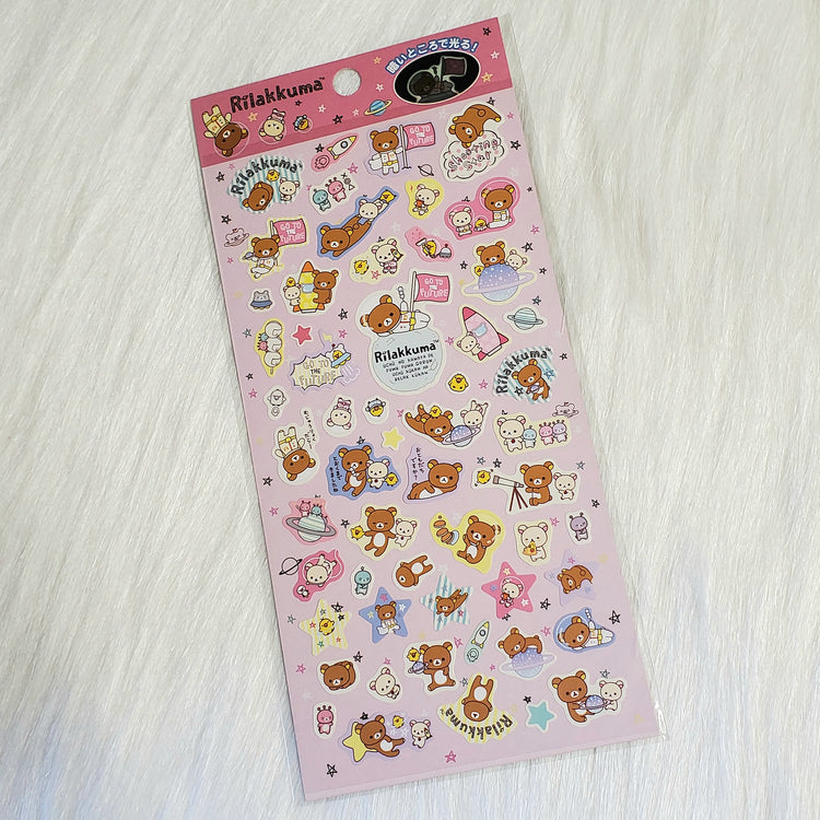 Retro San-x Rilakkuma Glow In Dark Space Stickers Sticker Sheet Kawaii Japan