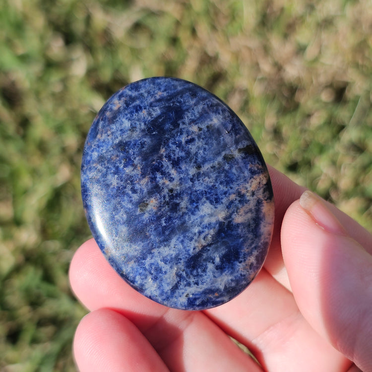 Sodalite Natural Worry Stone Handcrafted Thumb Pocket Stone Anxiety Relief Comfort Gifts BONUS Info Card