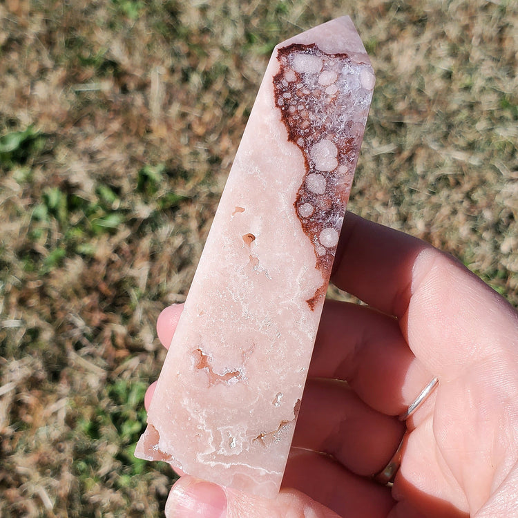 Pink Amethyst Flower Agate Tower Point BONUS INFO CARD Crystals Minerals Stones