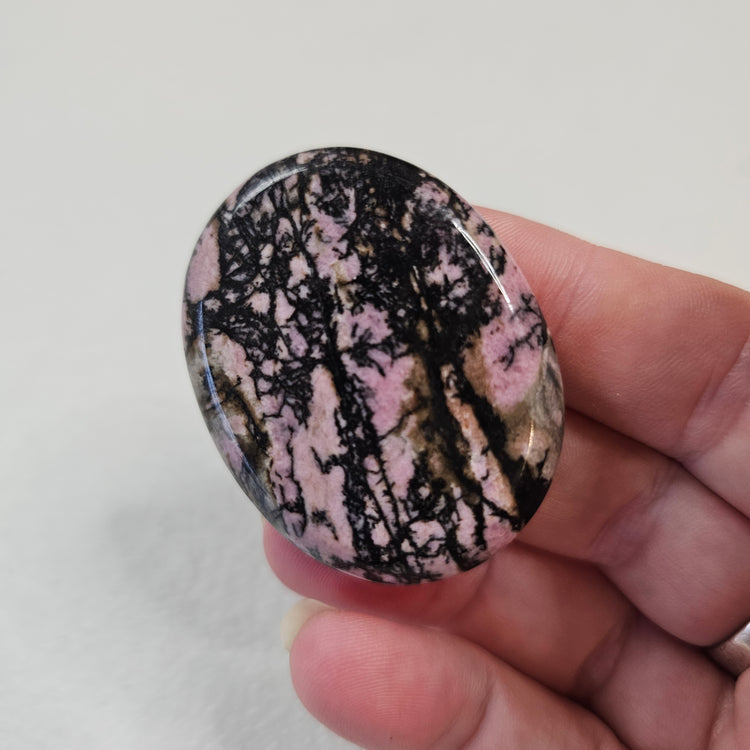 Rhodonite Handcrafted Thumb Pocket Worry Stone Anxiety Relief BONUS Info Card