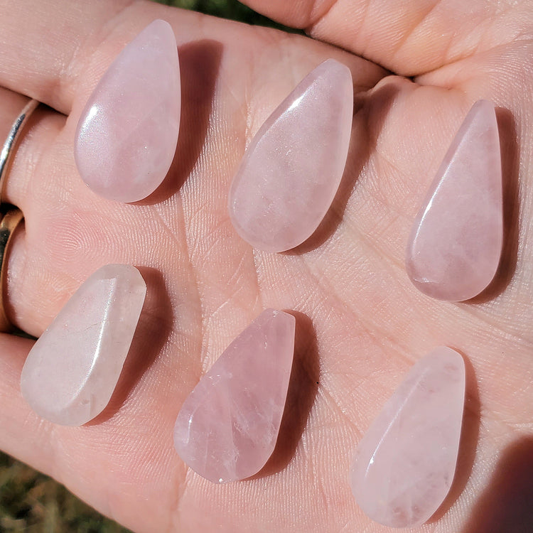 Rose Quartz Cabochons Bundle (5) Tear Drop Crystals Wire Wrapping BONUS INFO CARD