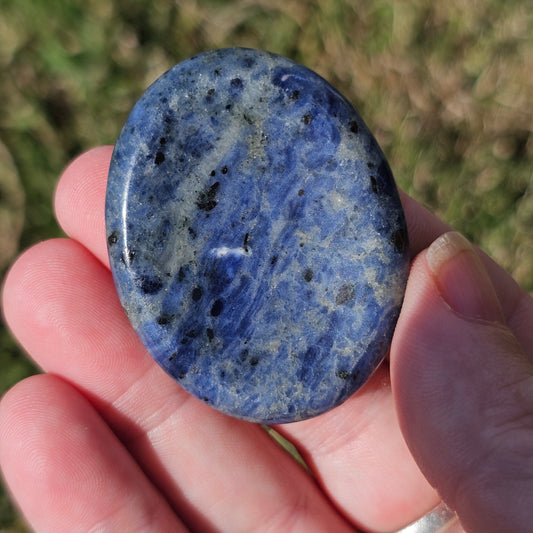 Sodalite Natural Worry Stone Handcrafted Thumb Pocket Stone Anxiety Relief Comfort Gifts BONUS Info Card