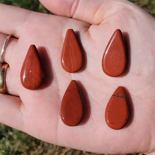 Red Jasper Cabochons Bundle (5) Tear Drop Crystals Wire Wrapping BONUS INFO CARD