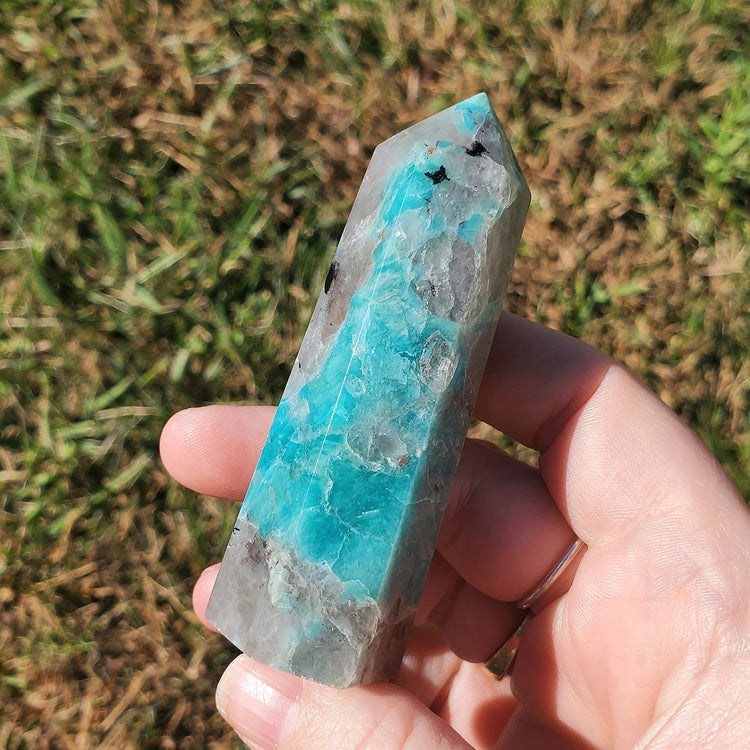 Amazonite Smoky Quartz Generator Tower BONUS INFO CARD Crystals