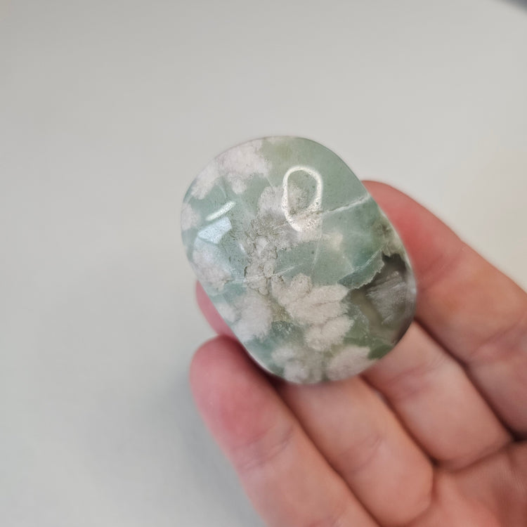 Green Flower Agate Palm Pocket Stone Crystals Minerals Stones Natural Metaphysical Nature Reiki Sugary Collectible