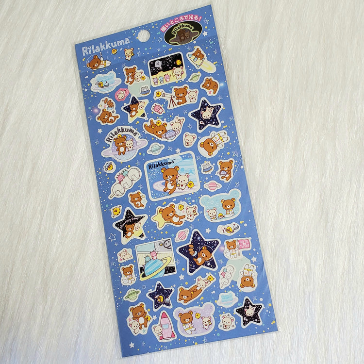 Retro San-x Rilakkuma Glow In Dark Space Stickers Sticker Sheet Kawaii Japan