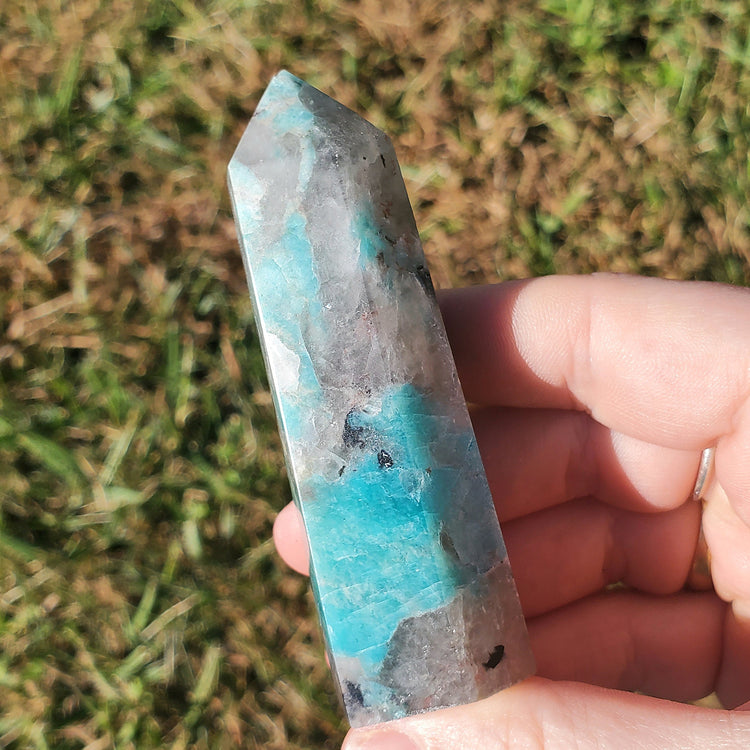 Amazonite Smoky Quartz Generator Tower BONUS INFO CARD Crystals