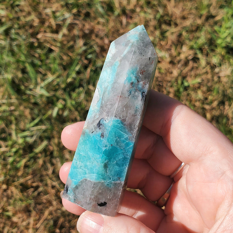 Amazonite Smoky Quartz Generator Tower BONUS INFO CARD Crystals