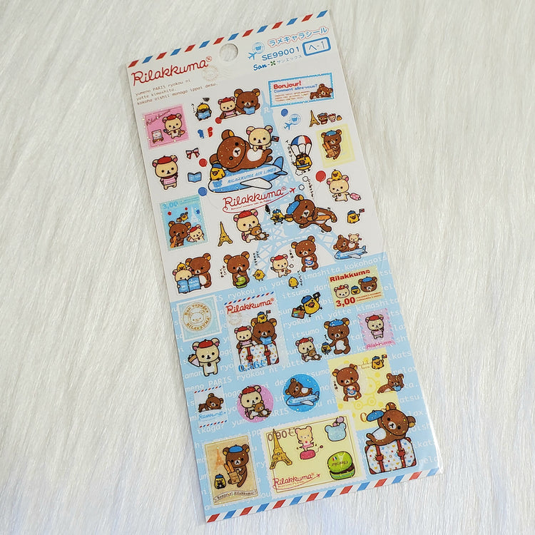 Retro San-x Rilakkuma Bonjour Stickers Sticker Sheet Kawaii Japan Collectible Cute Gifts