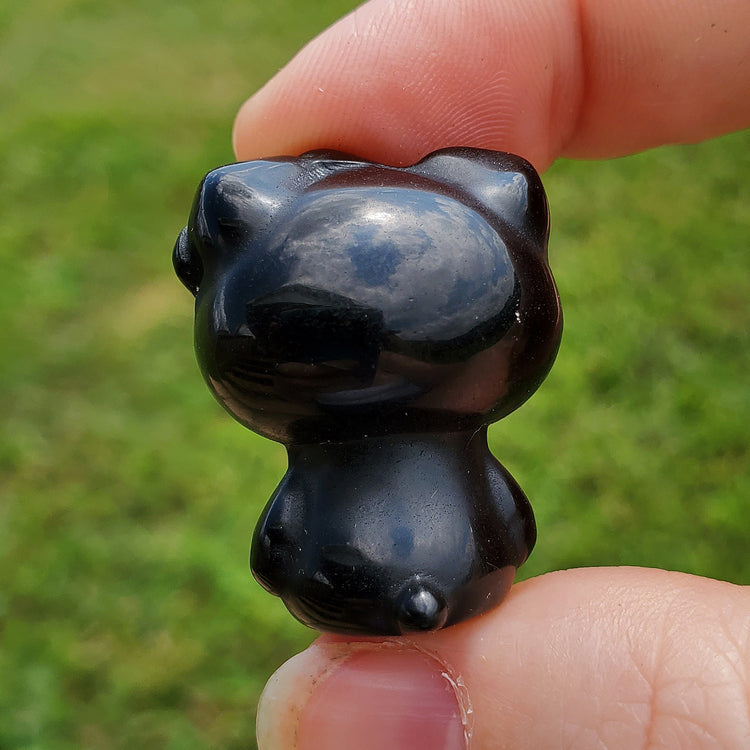 Black Obsidian Kawaii Kitty Carving BONUS INFO CARD Crystals Collectible Figures