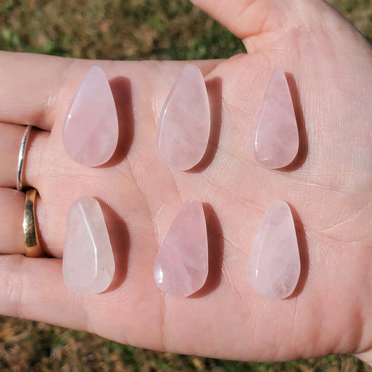 Rose Quartz Cabochons Bundle (5) Tear Drop Crystals Wire Wrapping BONUS INFO CARD