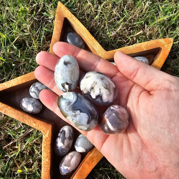 Black Flower Agate Stones 1 lb Crystals Collectible Healing Reiki Polished LOT