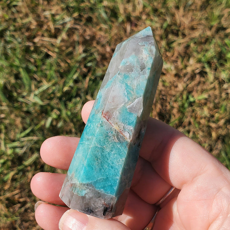 Amazonite Smoky Quartz Generator Tower BONUS INFO CARD Crystals