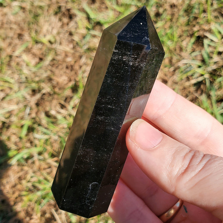 Black Obsidian Tower Point BONUS INFO CARD Crystals Minerals Stones