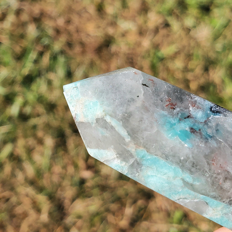 Amazonite Smoky Quartz Generator Tower BONUS INFO CARD Crystals