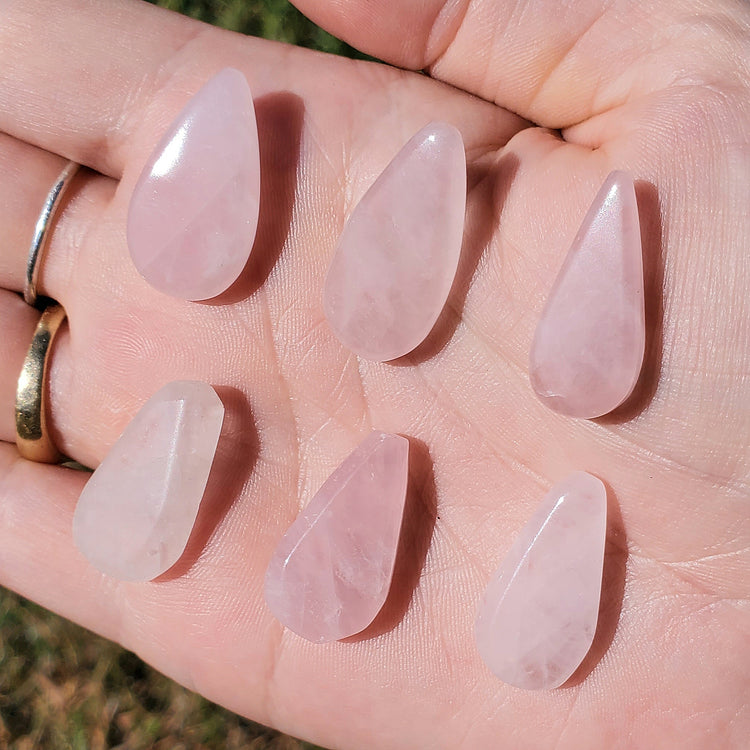 Rose Quartz Cabochons Bundle (5) Tear Drop Crystals Wire Wrapping BONUS INFO CARD