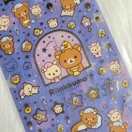 Retro San-x Rilakkuma Night Stickers Sticker Sheet Kawaii Japan Collectible Gifts