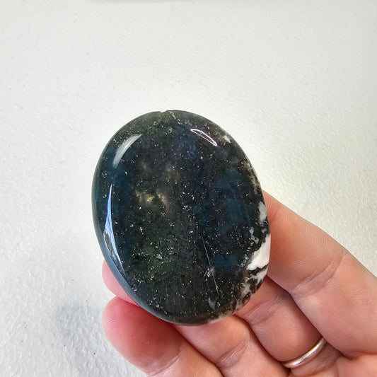 Moss Agate Handcrafted Thumb Pocket Worry Stone Anxiety Relief Comfort Gifts BONUS Info Card