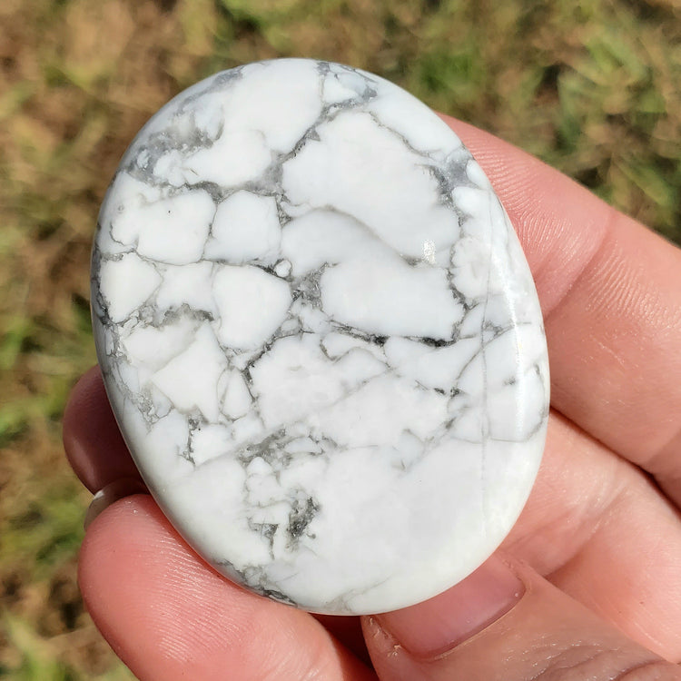 Howlite Worry Stone Pocket Crystals Mineral Natural BONUS Info Card Gifts