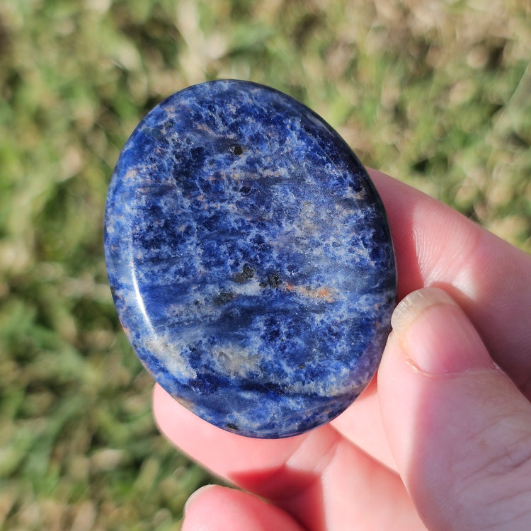 Sodalite Natural Worry Stone Handcrafted Thumb Pocket Stone Anxiety Relief Comfort Gifts BONUS Info Card