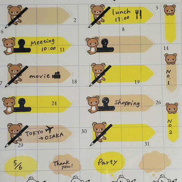 San-x Rilakkuma Stickers Sticker Sheet Planner Points Kawaii Japan