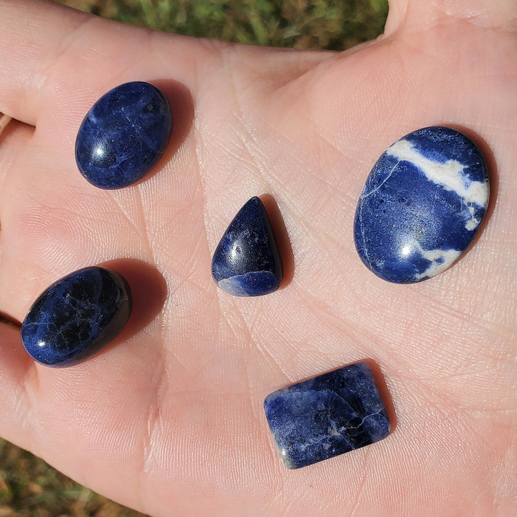 Sodalite Cabochons Bundle (5) Tear Drop Crystals Wire Wrapping BONUS INFO CARD