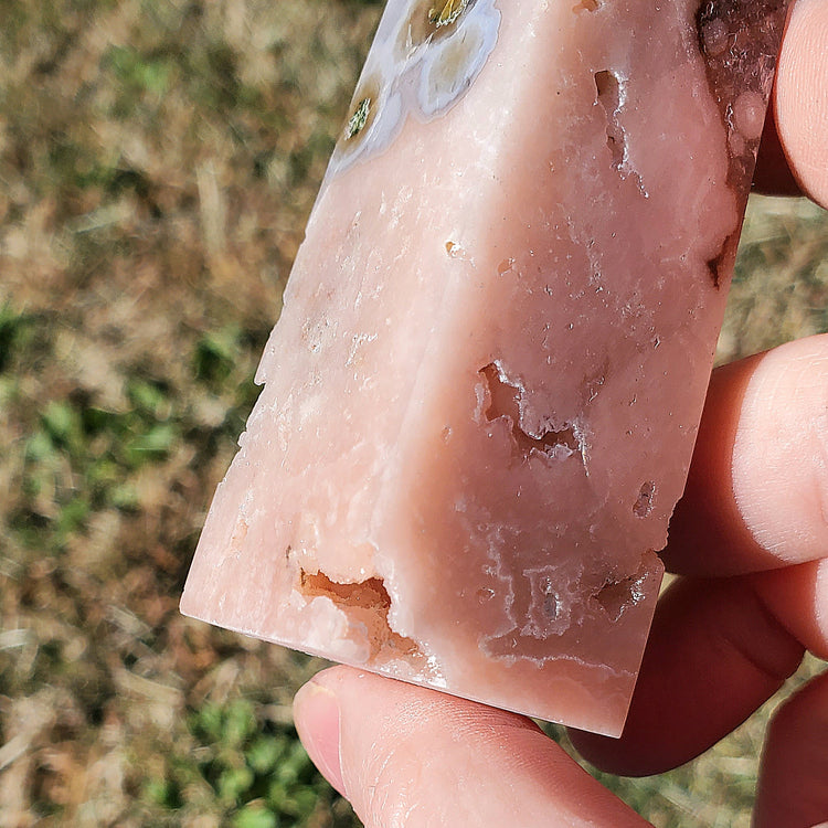 Pink Amethyst Flower Agate Tower Point BONUS INFO CARD Crystals Minerals Stones