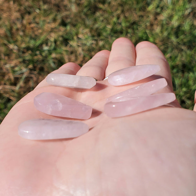 Rose Quartz Cabochons Bundle (5) Tear Drop Crystals Wire Wrapping BONUS INFO CARD