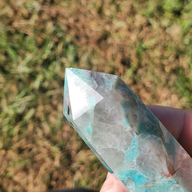 Amazonite Smoky Quartz Generator Tower BONUS INFO CARD Crystals