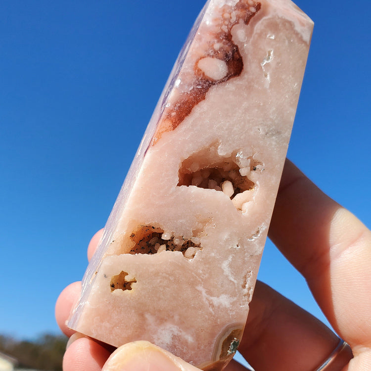 Pink Amethyst Flower Agate Tower Point BONUS INFO CARD Crystals Minerals Stones