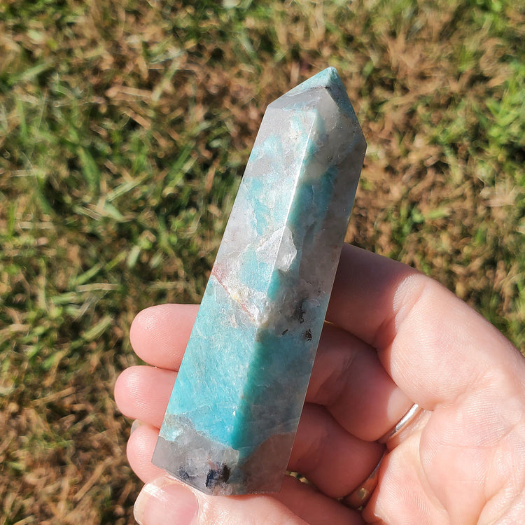 Amazonite Smoky Quartz Generator Tower BONUS INFO CARD Crystals