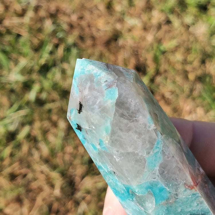 Amazonite Smoky Quartz Generator Tower BONUS INFO CARD Crystals