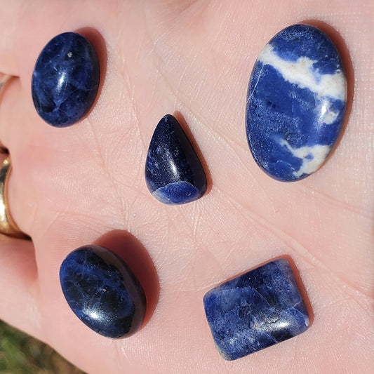 Sodalite Cabochons Bundle (5) Tear Drop Crystals Wire Wrapping BONUS INFO CARD