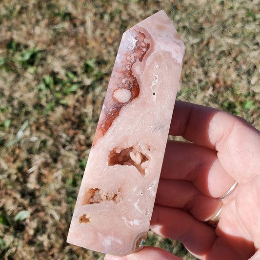 Pink Amethyst Flower Agate Tower Point BONUS INFO CARD Crystals Minerals Stones