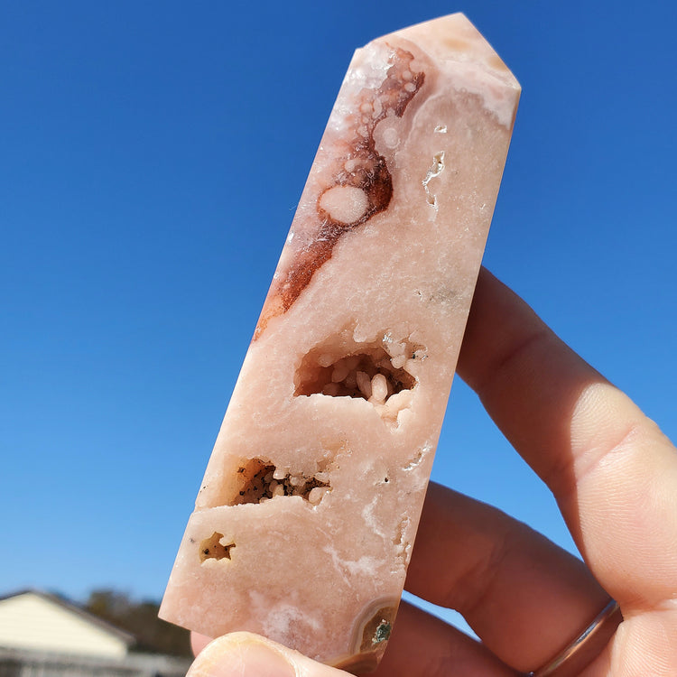 Pink Amethyst Flower Agate Tower Point BONUS INFO CARD Crystals Minerals Stones