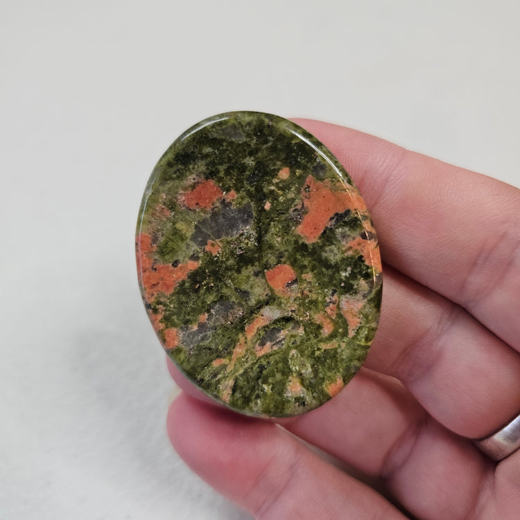 Unakite Natural Worry Stone Handcrafted Thumb Pocket Stone Anxiety Relief Comfort Gifts BONUS Info Card