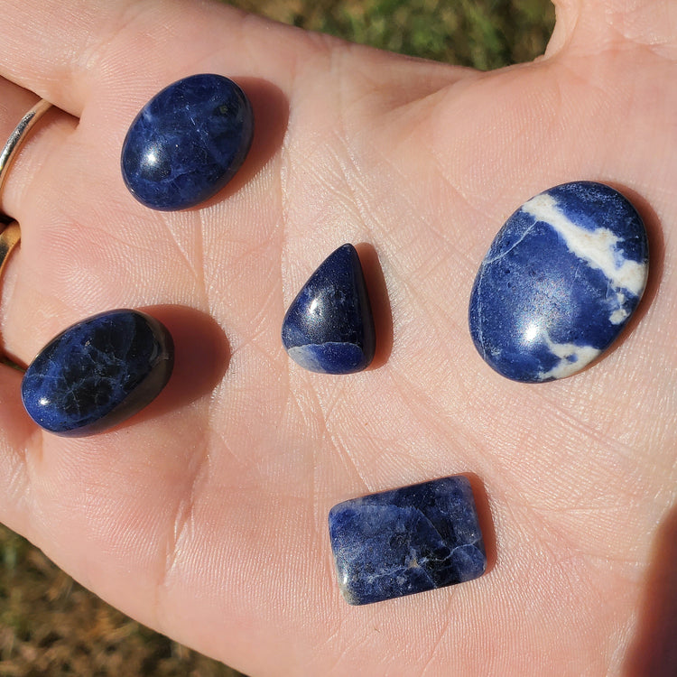 Sodalite Cabochons Bundle (5) Tear Drop Crystals Wire Wrapping BONUS INFO CARD