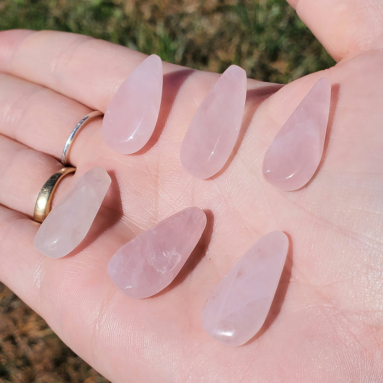 Rose Quartz Cabochons Bundle (5) Tear Drop Crystals Wire Wrapping BONUS INFO CARD