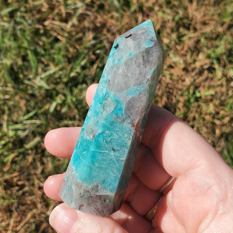 Amazonite Smoky Quartz Generator Tower BONUS INFO CARD Crystals