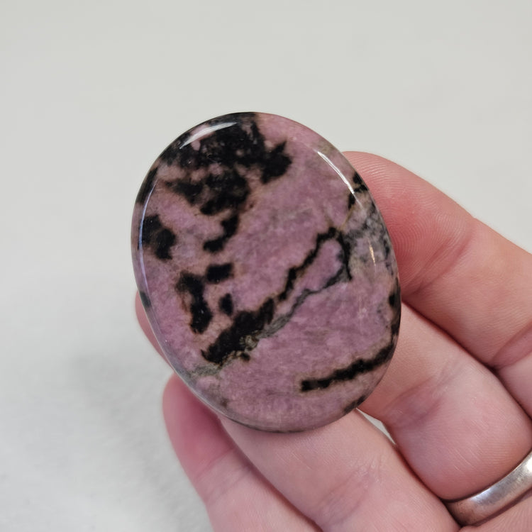 Rhodonite Handcrafted Thumb Pocket Worry Stone Anxiety Relief BONUS Info Card