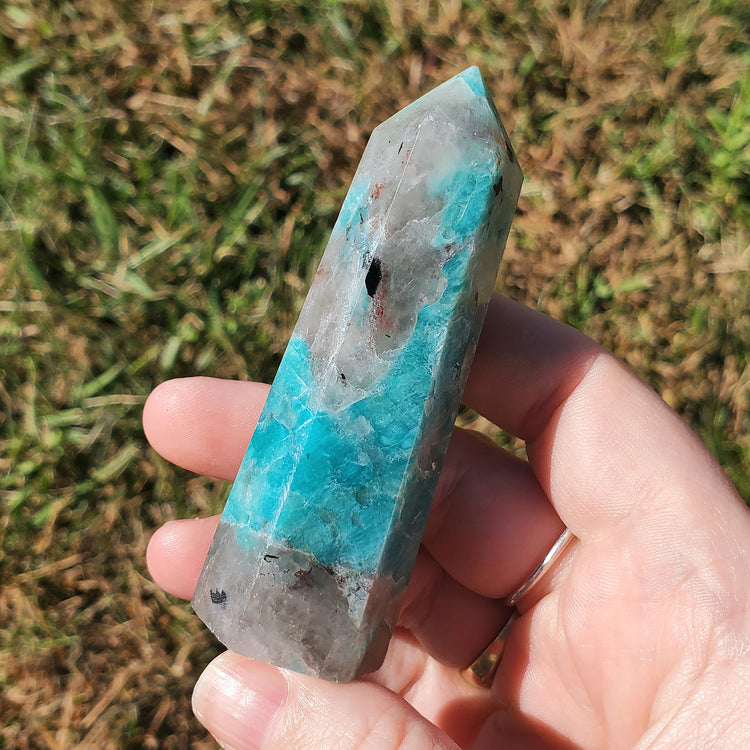 Amazonite Smoky Quartz Generator Tower BONUS INFO CARD Crystals