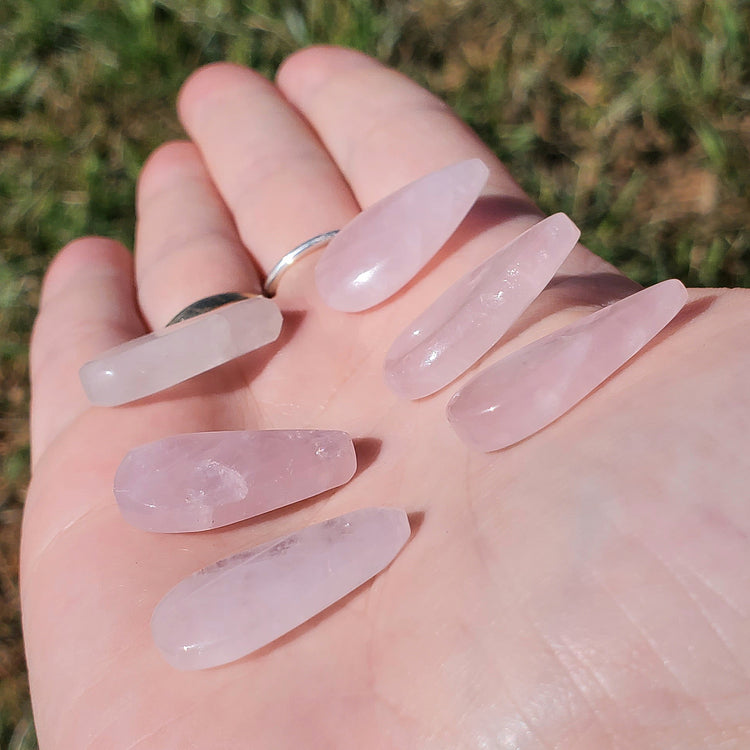 Rose Quartz Cabochons Bundle (5) Tear Drop Crystals Wire Wrapping BONUS INFO CARD